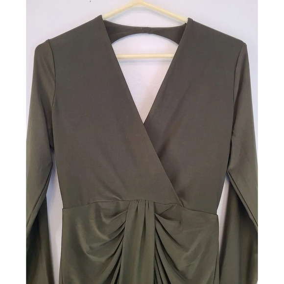 New Le Château, Olive Green Formal Dress, Long Sleeve, Open Back, Size S - Picture 3 of 6
